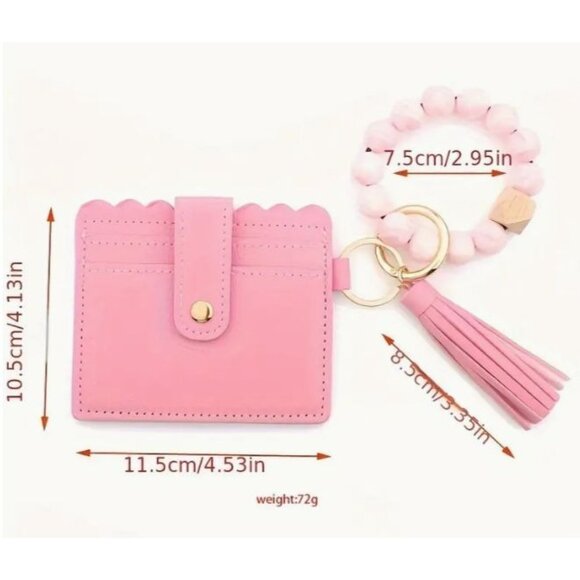 Sunflower Pattern Wallet Wristlet Keychain With Beaded Bracelet & Tassel New - Picture 2 of 3